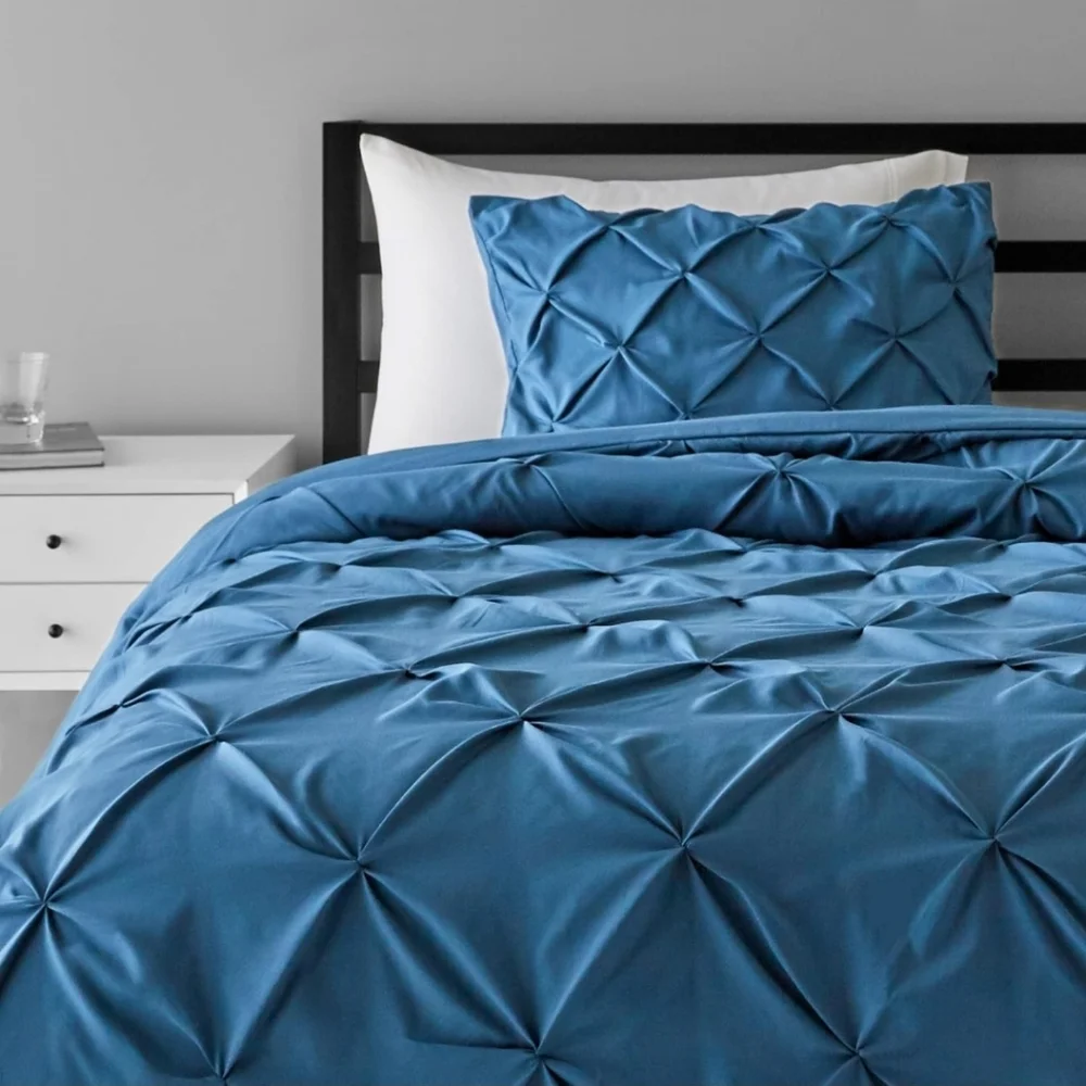 Geometric Dark Teal Comforter Bedding Set, Pinch Pleat, Twin/TwinXL New